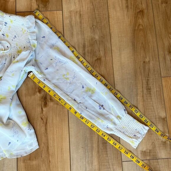 Tahari Long Sleeve Floral Sheer Lined Blouse White-Yellow Size XS - Picture 7 of 11